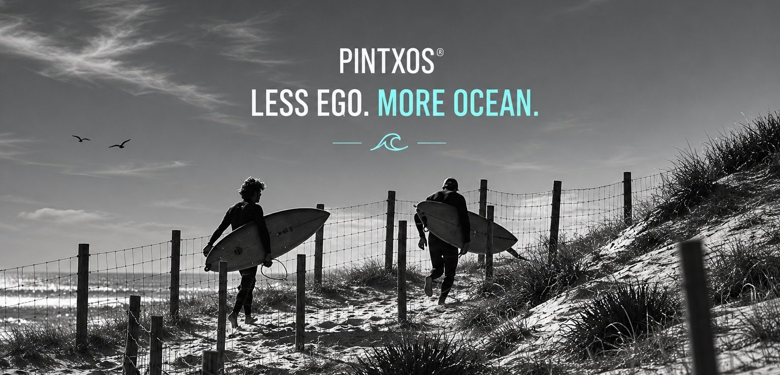 Deux surfeurs marchent vers l'océan — Less Ego. More Ocean.